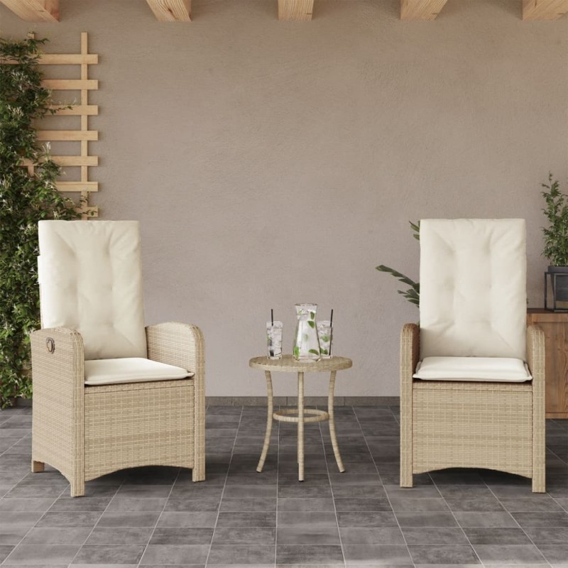 vidaXL Sillones reclinables de jardín con cojines beige 2 uds ratán PE vidaXL Sillones reclinables de jardín con cojines beige 2 uds ratán PE