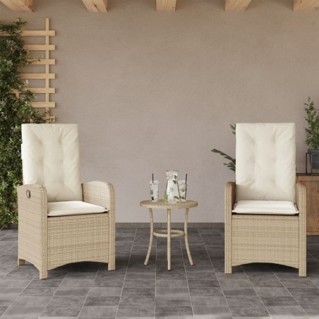 vidaXL Sillones reclinables de jardín con cojines beige 2 uds ratán PE