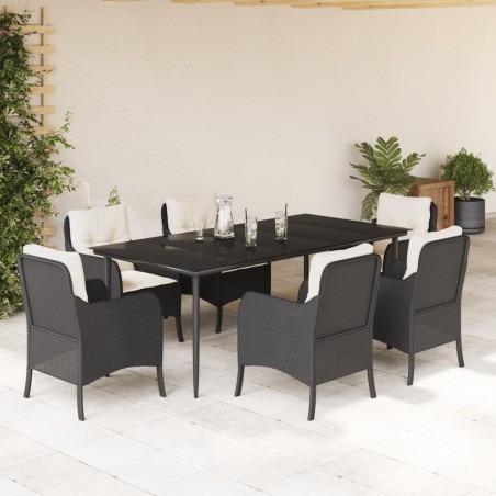 vidaXL Set de comedor de jardín 7 pzas y cojines ratán sintético negro