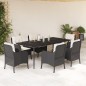 vidaXL Set de comedor de jardín 7 pzas y cojines ratán sintético negro