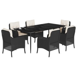 vidaXL Set de comedor de jardín 7 pzas y cojines ratán sintético negro