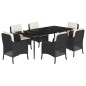 vidaXL Set de comedor de jardín 7 pzas y cojines ratán sintético negro