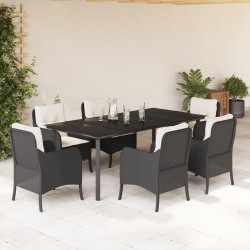 vidaXL Set de comedor de jardín 7 pzas y cojines ratán sintético negro