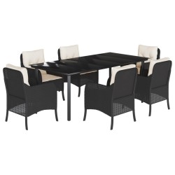 vidaXL Set de comedor de jardín 7 pzas y cojines ratán sintético negro