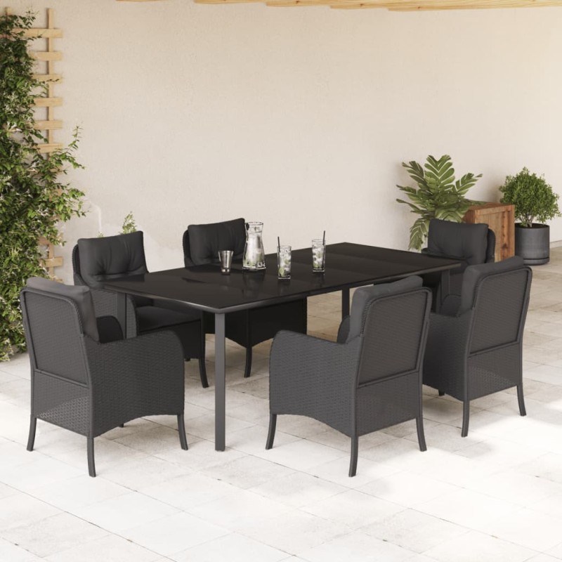 vidaXL Set de comedor de jardín 7 pzas y cojines ratán sintético negro vidaXL Set de comedor de jardín 7 pzas y cojines ratán sintético negro