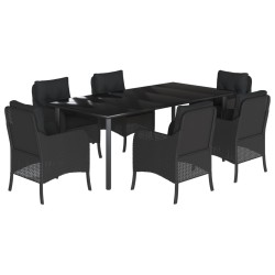 vidaXL Set de comedor de jardín 7 pzas y cojines ratán sintético negro