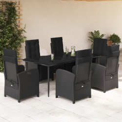 vidaXL Set de comedor de jardín 7 pzas y cojines ratán sintético negro