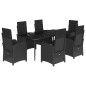 vidaXL Set de comedor de jardín 7 pzas y cojines ratán sintético negro