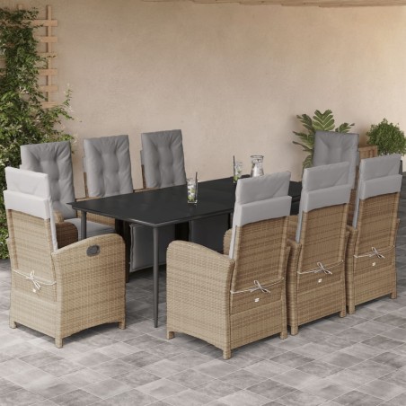 vidaXL Set comedor de jardín 9 pzas con cojines ratán sintético beige