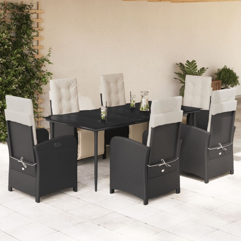 vidaXL Set de comedor de jardín 7 pzas y cojines ratán sintético negro vidaXL Set de comedor de jardín 7 pzas y cojines ratán sintético negro