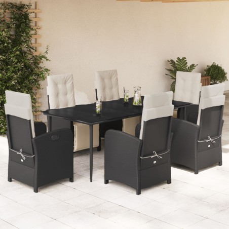 vidaXL Set de comedor de jardín 7 pzas y cojines ratán sintético negro