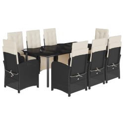 vidaXL Set de comedor de jardín 9 pzas y cojines ratán sintético negro