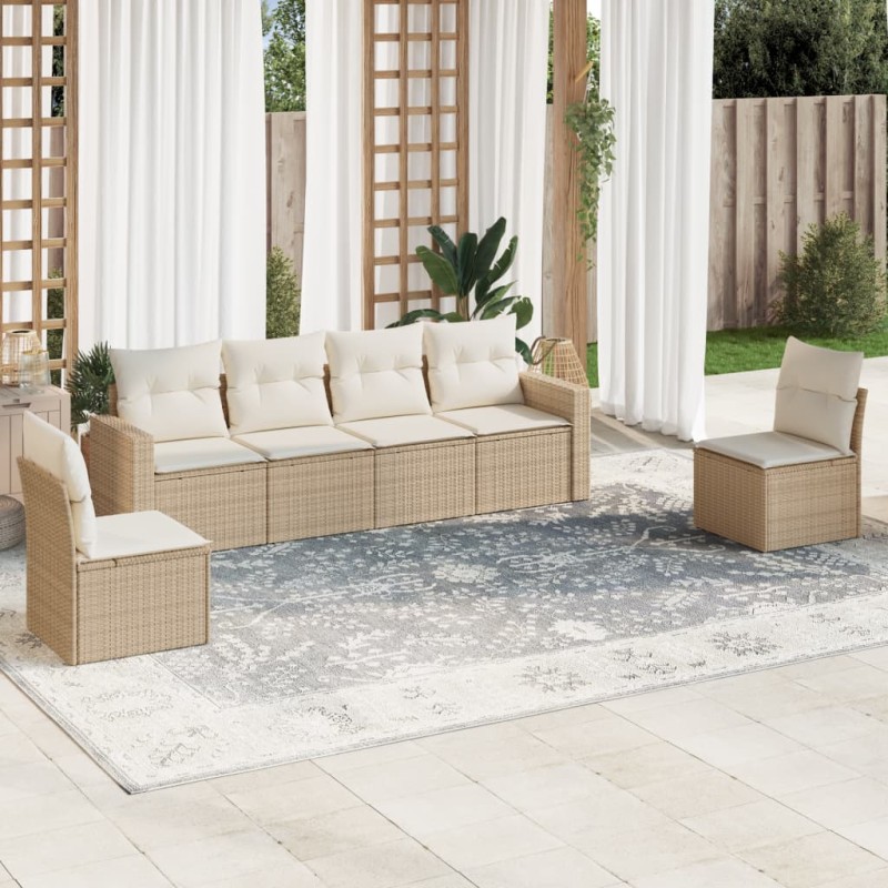 vidaXL Juego de sofás jardín con cojines 6 pzas ratán sintético beige vidaXL Juego de sofás jardín con cojines 6 pzas ratán sintético beige