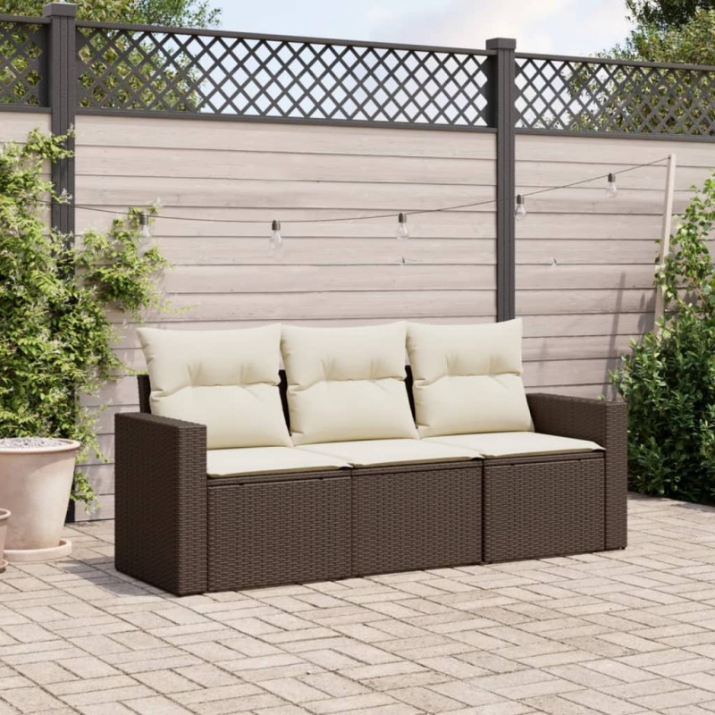 vidaXL Set sofás de jardín 3 piezas y cojines ratán sintético marrón vidaXL Set sofás de jardín 3 piezas y cojines ratán sintético marrón