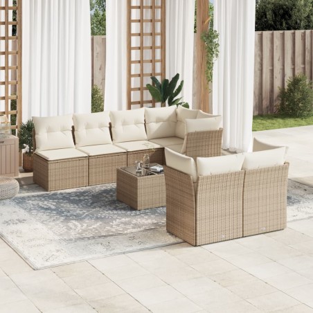 vidaXL Juego de sofás de jardín con cojines beige 8 pzas ratán PE