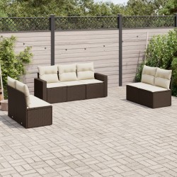 vidaXL Juego de sofás de jardín 7 piezas con cojines ratán PE marrón