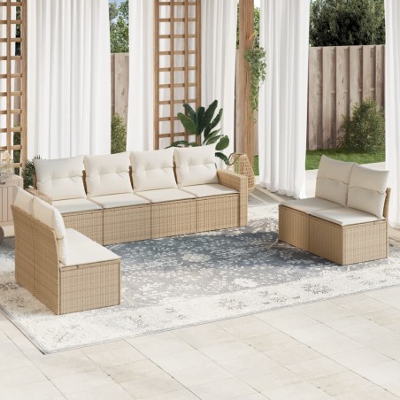 vidaXL Juego de sofás de jardín con cojines beige 8 pzas ratán PE