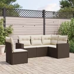 vidaXL Set comedor de jardín 5 piezas y cojines ratán sintético marrón
