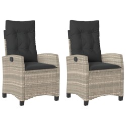 vidaXL Sillones reclinables de jardín con cojines gris 2 uds ratán PE
