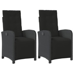 vidaXL Sillones reclinables jardín con reposapiés 2 uds ratán PE negro