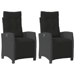 vidaXL Sillones reclinables jardín con reposapiés 2 uds ratán PE negro