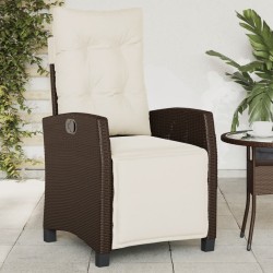vidaXL Sillón reclinable de jardín con reposapiés ratán PE marrón