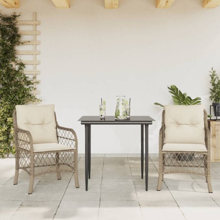 vidaXL Sillas y mesita de jardín 3 piezas ratán sintético cojín beige