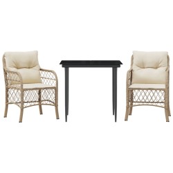 vidaXL Sillas y mesita de jardín 3 piezas ratán sintético cojín beige