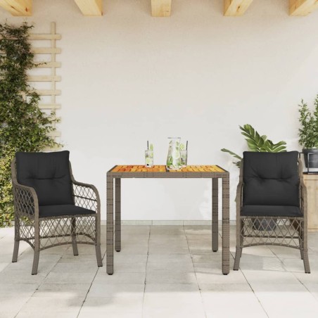 vidaXL Sillas y mesita de jardín con cojines 3 piezas ratán PE gris