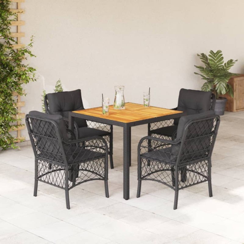 vidaXL Set de muebles jardín 5 pzas con cojines ratán sintético negro