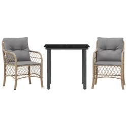vidaXL Sillas y mesita de jardín 3 piezas ratán sintético cojín beige