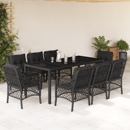 vidaXL Set de comedor de jardín 9 pzas y cojines ratán sintético negro
