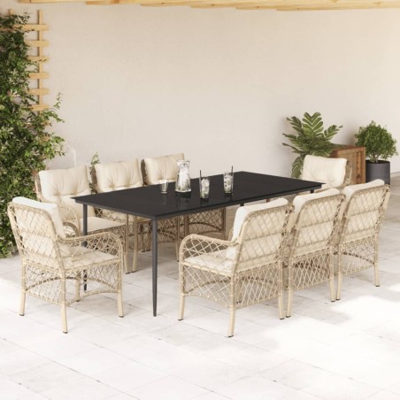 vidaXL Set comedor de jardín 9 pzas con cojines ratán sintético beige