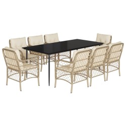 vidaXL Set comedor de jardín 9 pzas con cojines ratán sintético beige