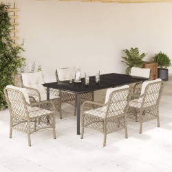 vidaXL Set comedor de jardín 7 pzas con cojines ratán sintético beige