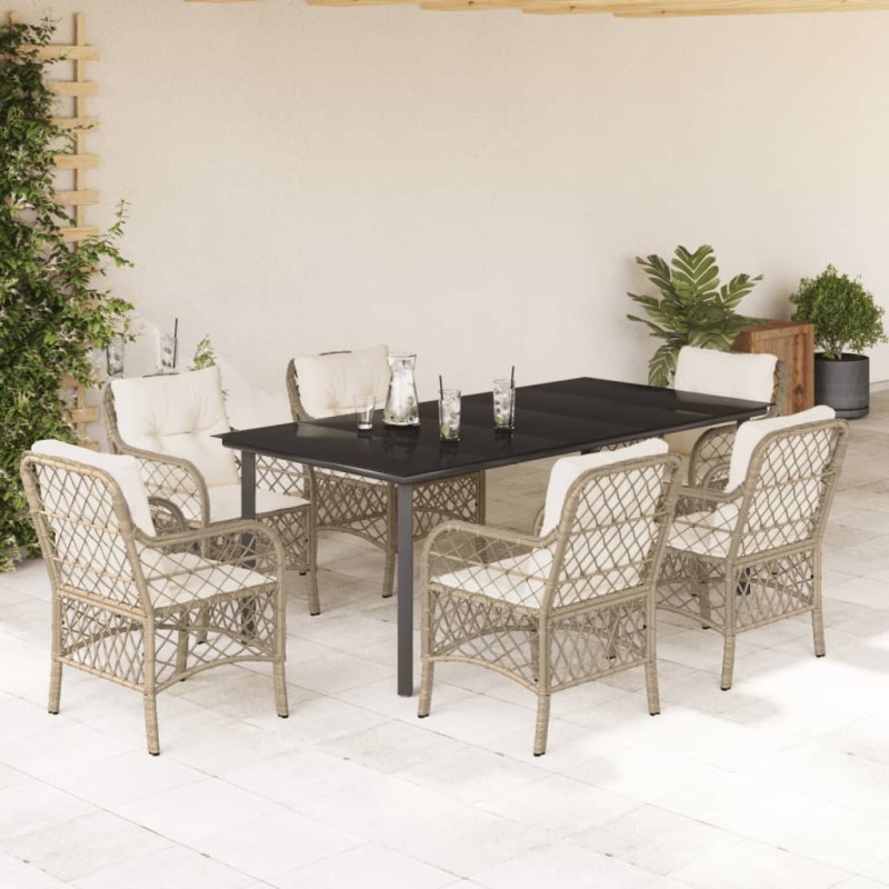 vidaXL Set comedor de jardín 7 pzas con cojines ratán sintético beige vidaXL Set comedor de jardín 7 pzas con cojines ratán sintético beige