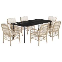 vidaXL Set comedor de jardín 7 pzas con cojines ratán sintético beige