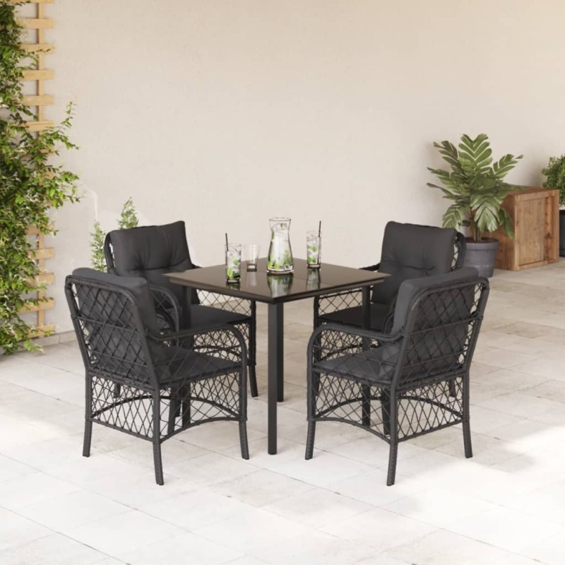 vidaXL Set de muebles jardín 5 pzas con cojines ratán sintético negro vidaXL Set de muebles jardín 5 pzas con cojines ratán sintético negro