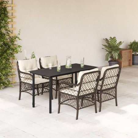 vidaXL Set comedor de jardín 5 piezas y cojines ratán sintético marrón