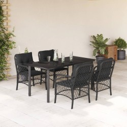 vidaXL Set de muebles jardín 5 pzas con cojines ratán sintético negro