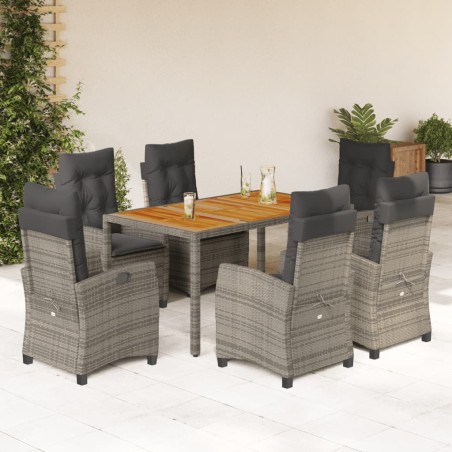 vidaXL Set comedor jardín 7 pzas y cojines ratán sintético gris