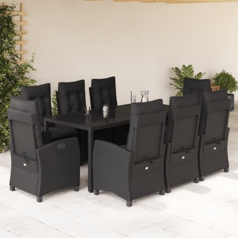 vidaXL Set de comedor de jardín 9 pzas y cojines ratán sintético negro vidaXL Set de comedor de jardín 9 pzas y cojines ratán sintético negro