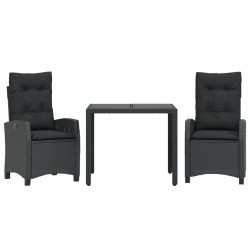 vidaXL Set comedor de jardín 3 pzas con cojines ratán sintético negro