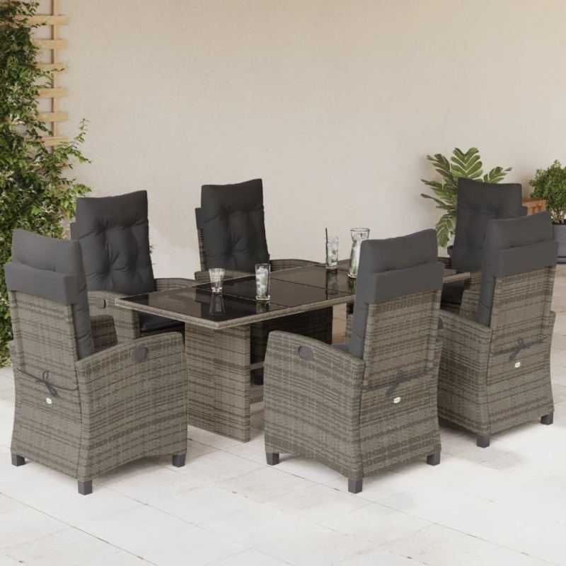 vidaXL Set comedor jardín 7 pzas y cojines ratán sintético gris vidaXL Set comedor jardín 7 pzas y cojines ratán sintético gris