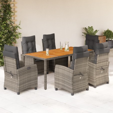 vidaXL Set comedor jardín 7 pzas y cojines ratán sintético gris