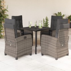 vidaXL Set comedor de jardín 5 piezas con cojines ratán sintético gris