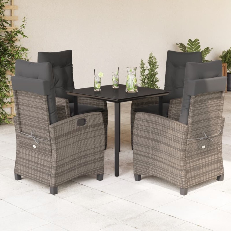 vidaXL Set comedor de jardín 5 piezas con cojines ratán sintético gris vidaXL Set comedor de jardín 5 piezas con cojines ratán sintético gris
