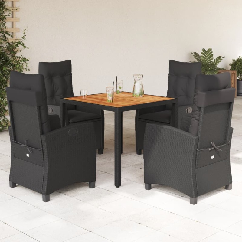 vidaXL Set de muebles jardín 5 pzas con cojines ratán sintético negro vidaXL Set de muebles jardín 5 pzas con cojines ratán sintético negro
