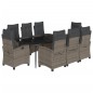 vidaXL Set comedor jardín 9 pzas y cojines ratán sintético gris
