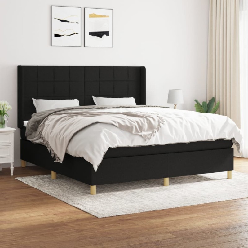 vidaXL Cama box spring con colchón tela negro 180x200 cm vidaXL Cama box spring con colchón tela negro 180x200 cm